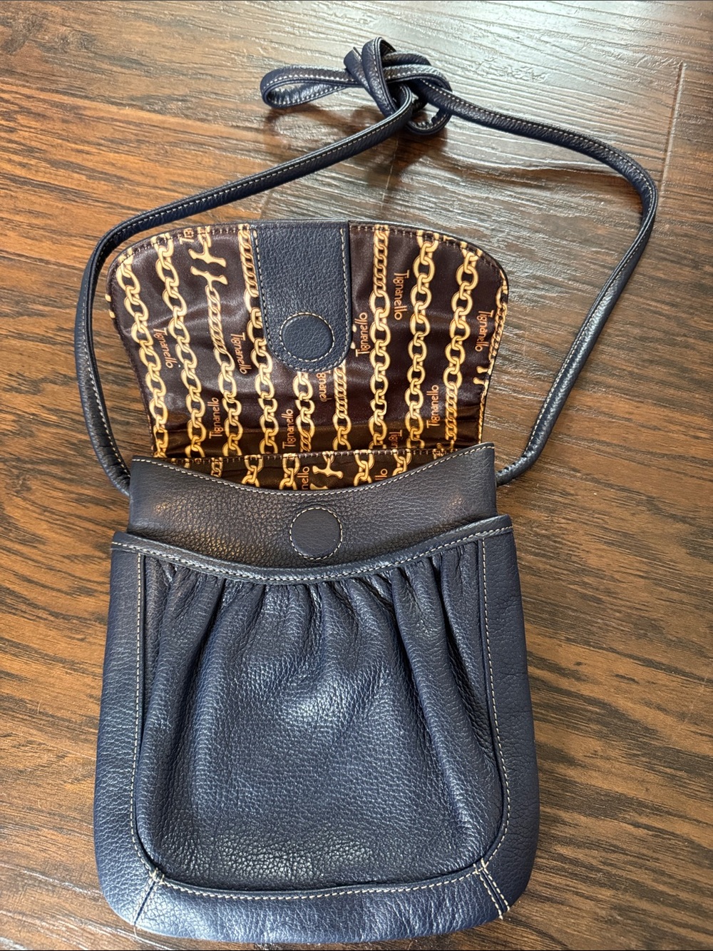 Tignanello Leather Navy Blue Crossbody Bag with Silver Accent - Picture 6 of 10